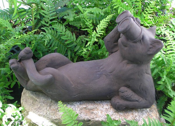Reclining Bird Watching Cat Statue